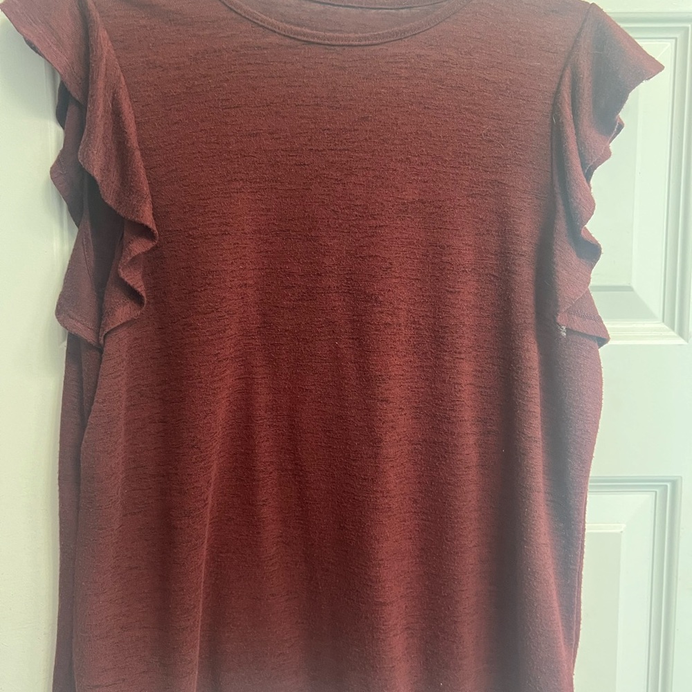 Elegant Burgundy Ruffle Sleeve Top